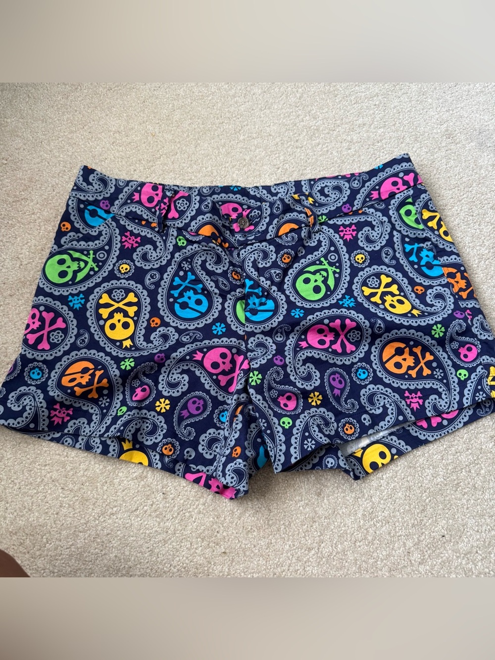 Women’s Navy Paisley Skull Print Golf Shorts - Multicolor